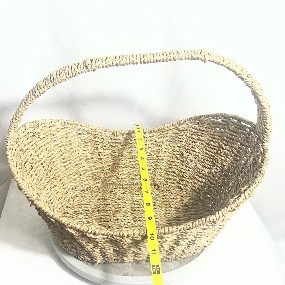 Vintage Woven Straw Market Basket With Handle Natural Rustic Decor